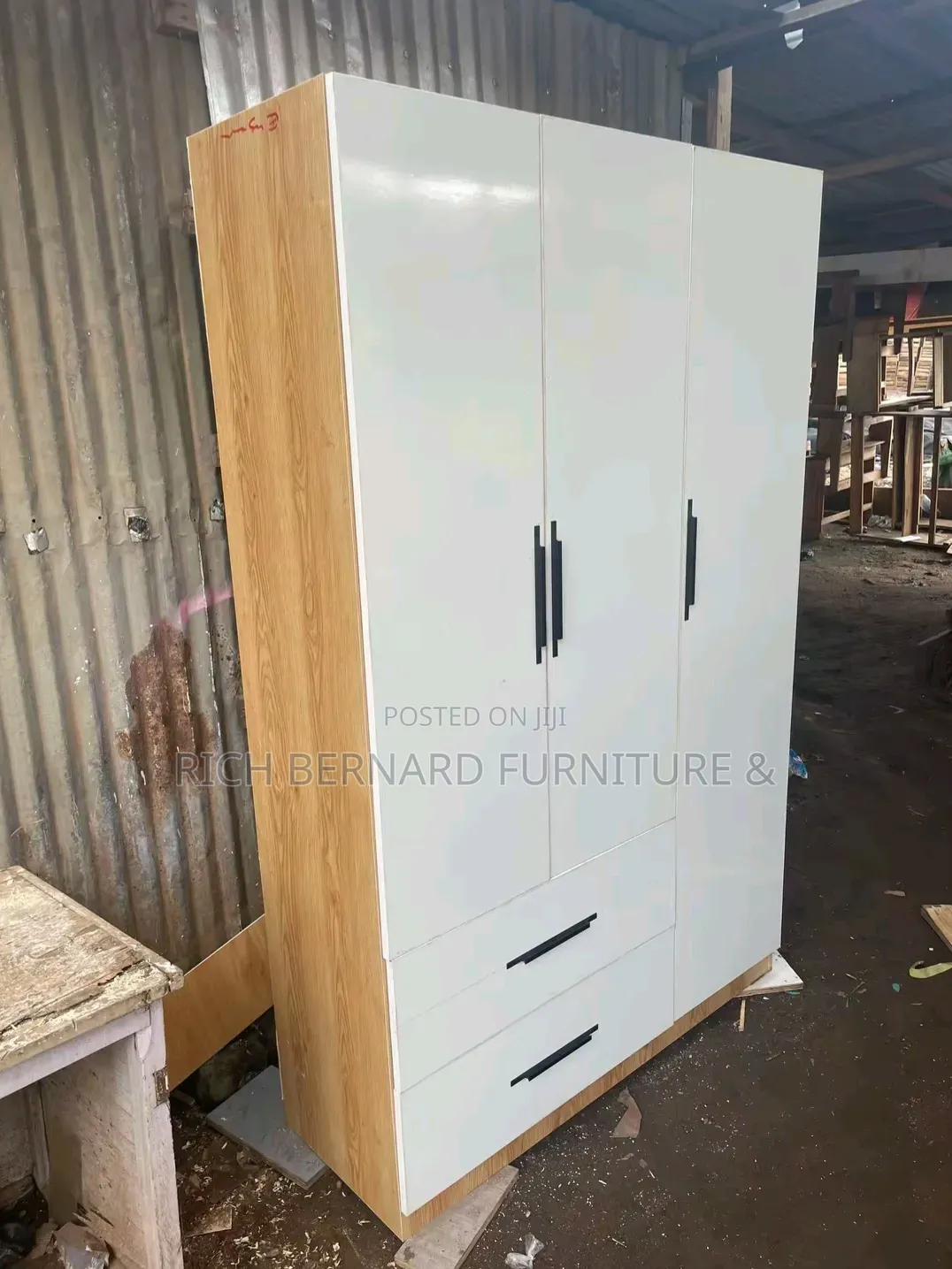 Modern White Wood Grain 2in1 Wardrobe