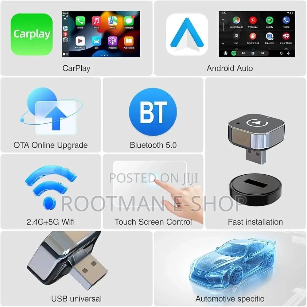 Wireless Carplay Adapter, Mini Carplay Android Auto Wireless 2-in-1