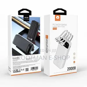 Wuw Y131 2a Power Bank With Built-in Cables 20.000mah Black