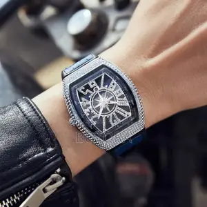Men’S Iced-Out Square Watch – (Calendar Function) - Silver