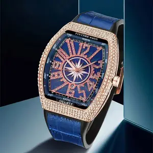 Premium Men’S Iced-out Square Watch – (Calendar Function) - Rose Gold