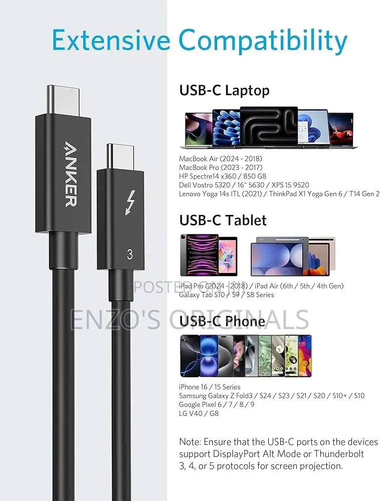 Anker Branded Thunderbolt 3 Cable for External Devices and Gadgets