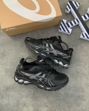 Asics Gel-Kayano 14 (Black/Silver Colorway).