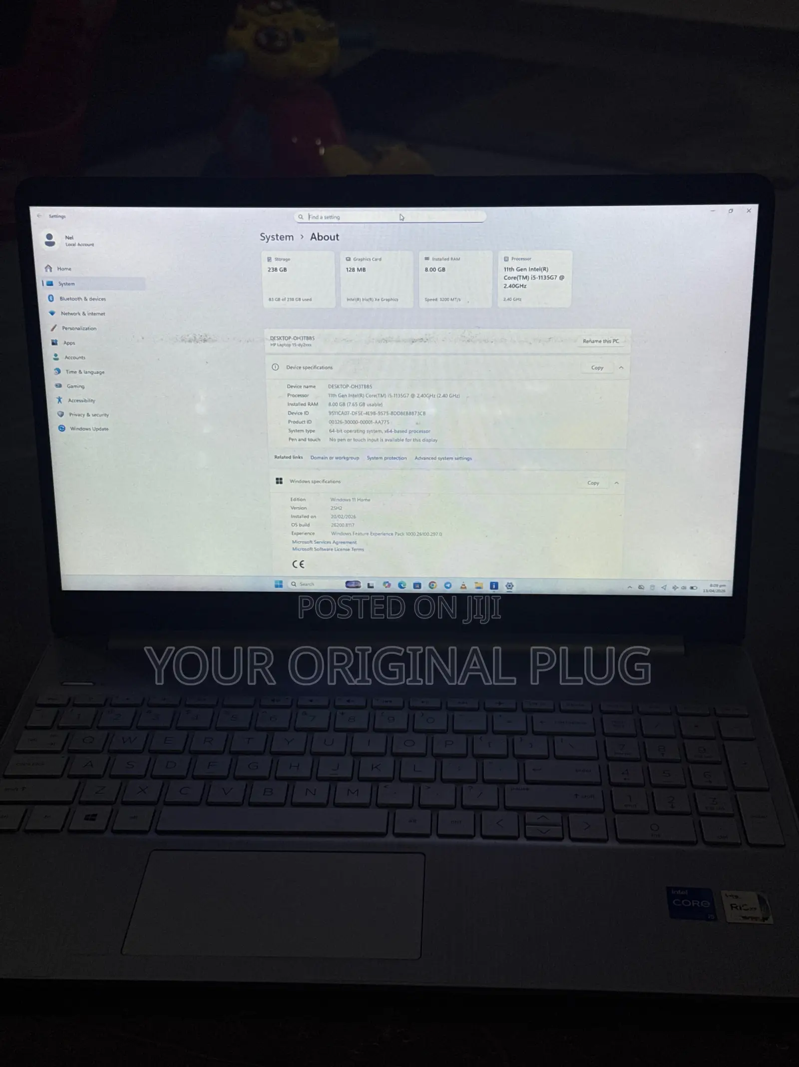 Laptop HP 8GB Intel SSD 256GB
