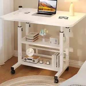 Adjustable Height Mobile Laptop Desk With 3-Tier Storage Shelves