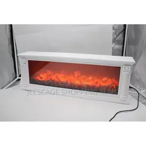 White Linear Electric Fireplace With Flame Effect