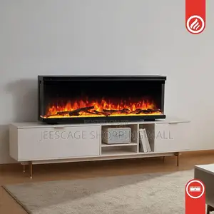 White Linear Electric Fireplace With Flame Effect
