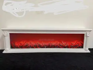 White Linear Electric Fireplace With Flame Effect