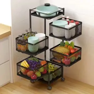 5-Tier Rotating Kitchen Storage Cart With Mesh Baskets