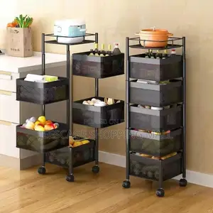 5-Tier Rotating Kitchen Storage Cart With Mesh Baskets