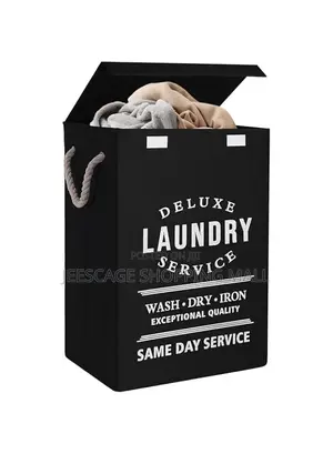 Deluxe Laundry Service Collapsible Hamper With Lid and Handles