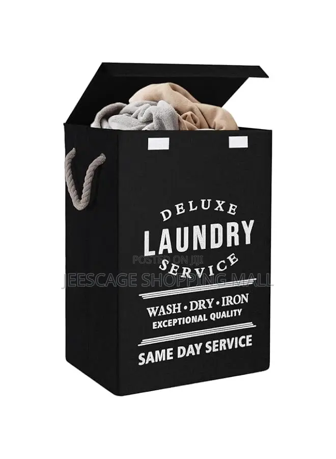 Deluxe Laundry Service Collapsible Hamper With Lid and Handles