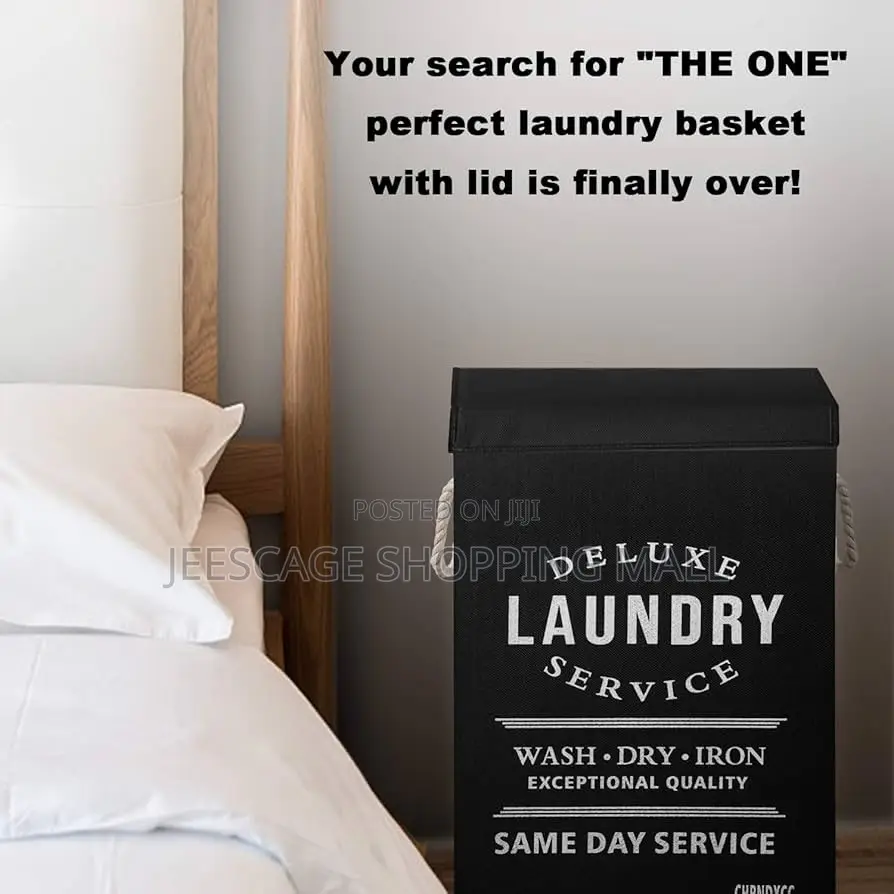 Deluxe Laundry Service Collapsible Hamper With Lid and Handles
