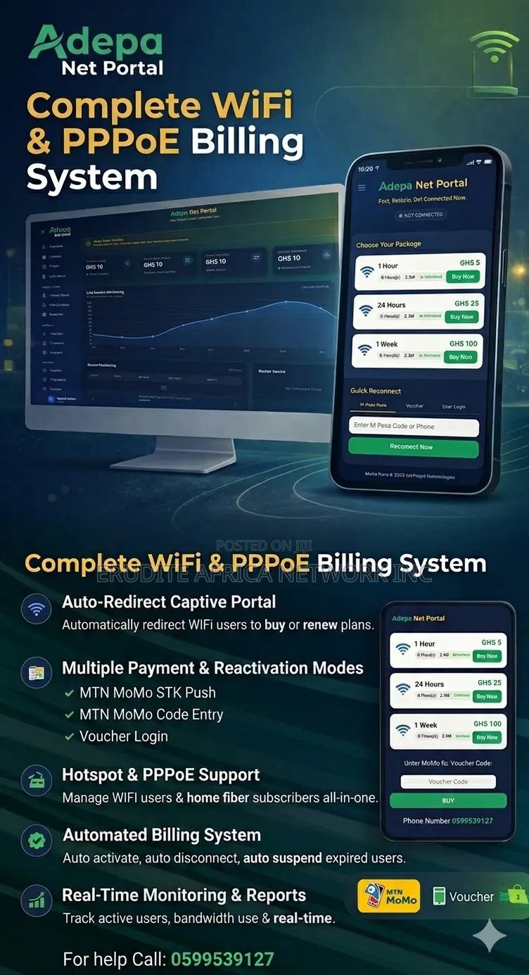 Captive Portal Wifi Billing System With Mobile Money Payments
