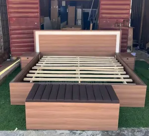 Modern Laminated Queen Size Bed With Ottoman