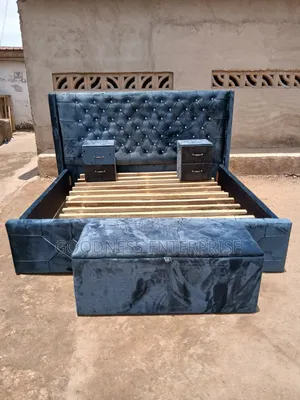 Queens Bed Frame With Two Drawers and Ottoman