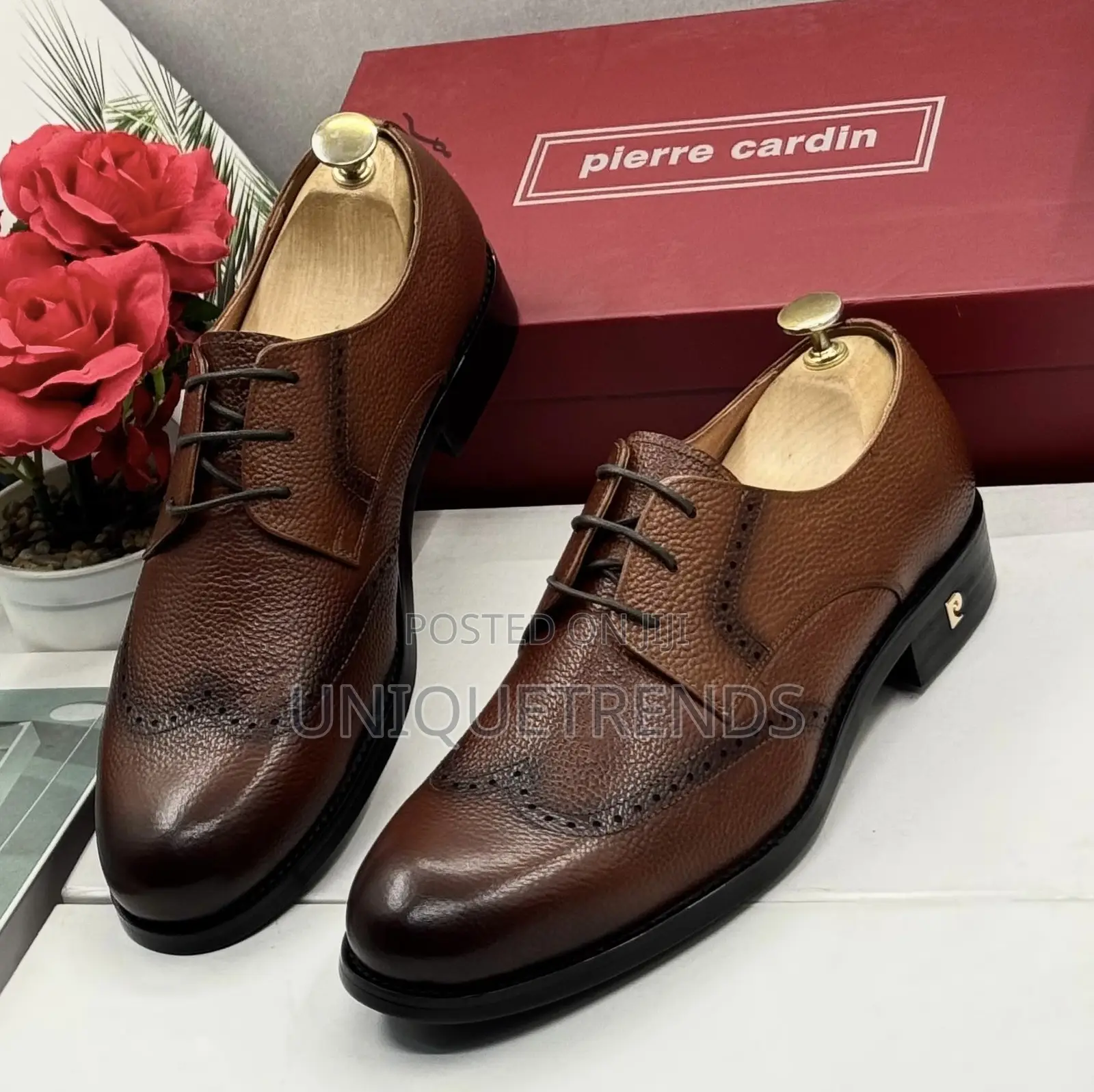 Executive Pierre Cardin Leather Brogue Shoes (Brown)