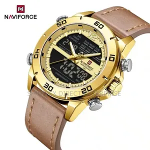 Naviforce 9253 Mens Leather Digital Analog Quartz Wristwatch