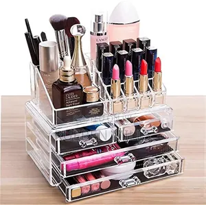 White Plastic Transparent Cosmetics Storage Box With 4 Drawers