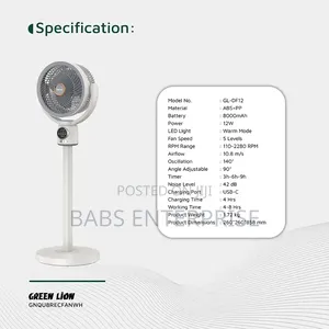 Green Lion Quad Flex Fan Rechargeable 8-Inch 3-Blade – White