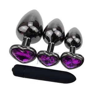 Black Metal 3 Anal Plugs + Mini Bullet Vibrator