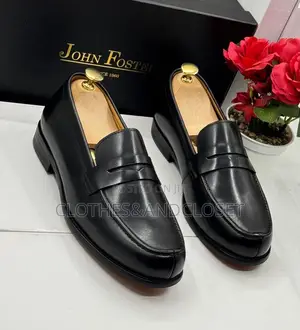 John Foster Black Leather Penny Loafers