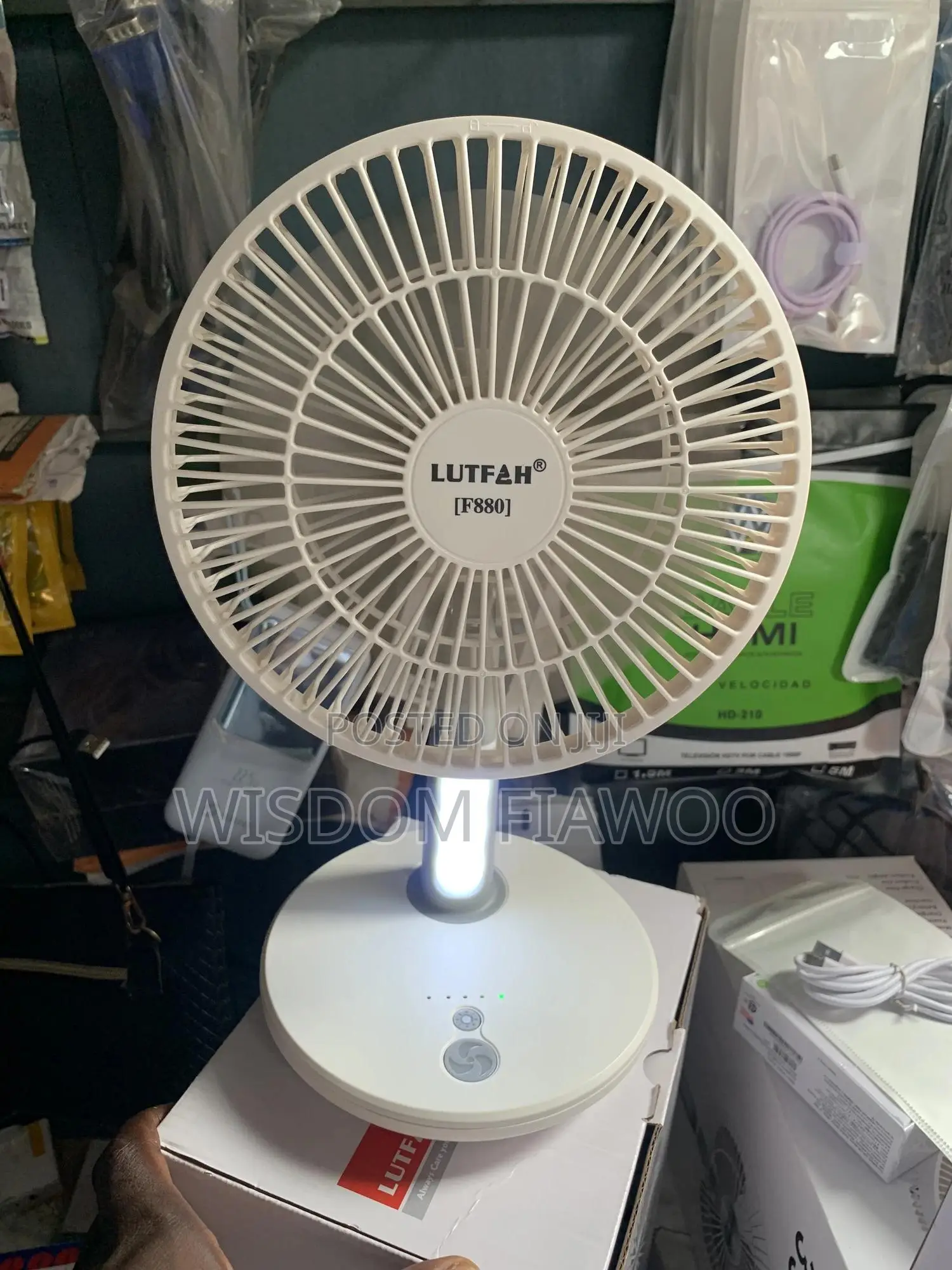 Swinging Rechargeable Fan With Light (Last 7hours)