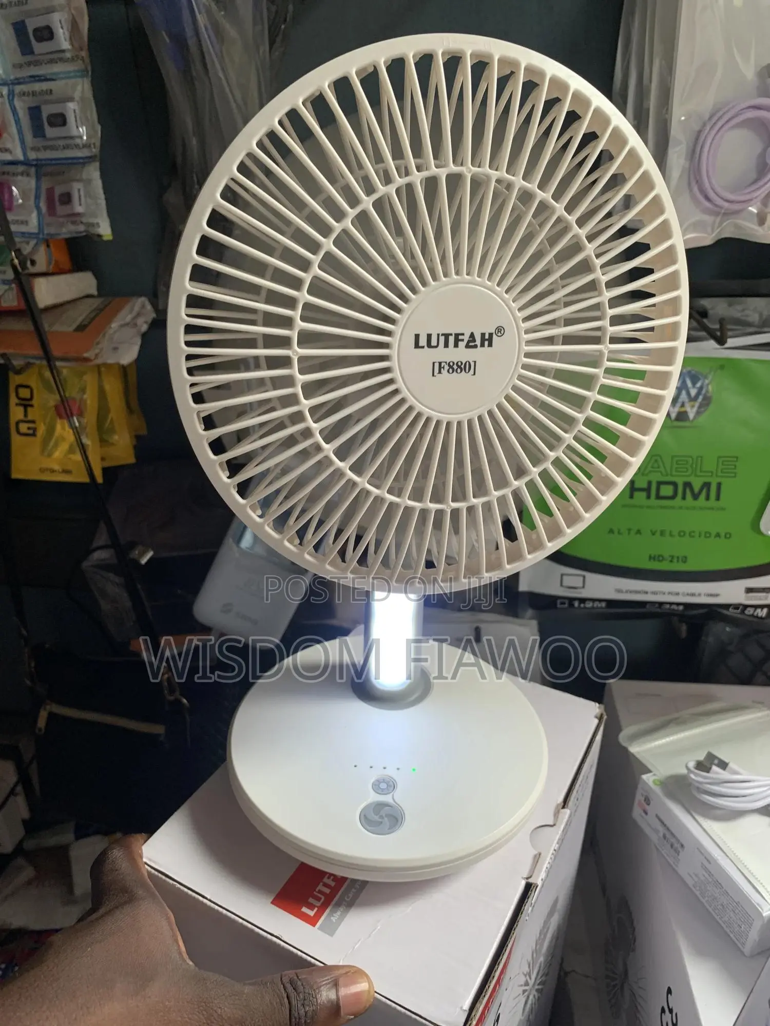 Swinging Rechargeable Fan With Light (Last 7hours)