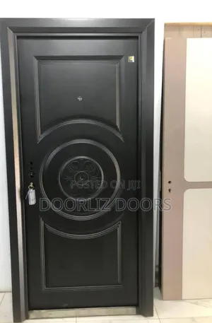 Black Single Security Door With Keys, Handles And Frames