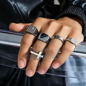 5pcs/Set Square Minority Retro Personalized Titanium Steel Men Rings
