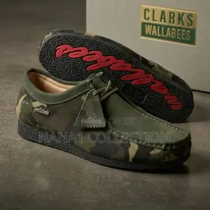 Clark’S Original Wallabee Shoe in a Green Camouflage Suede