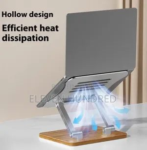 Laptop Stand Foldable Wood Base Metal Cooling(Silver)
