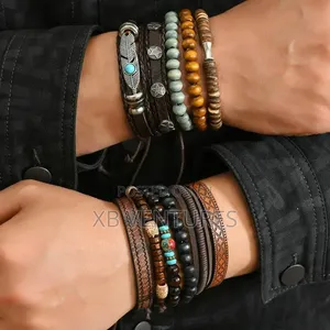 11 PCS Alloy Wood Bead Bracelets Set Hand Bracelet