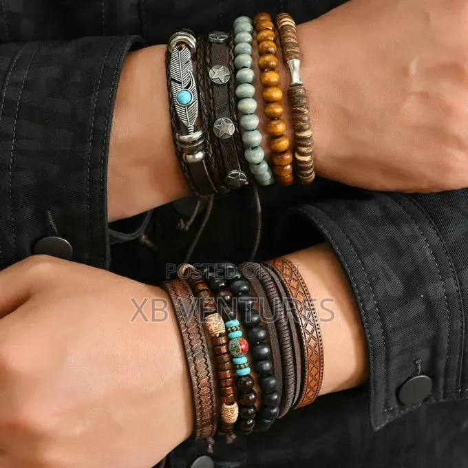 11 PCS Alloy Wood Bead Bracelets Set Hand Bracelet