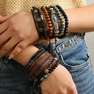 11 PCS Alloy Wood Bead Bracelets Set Hand Bracelet