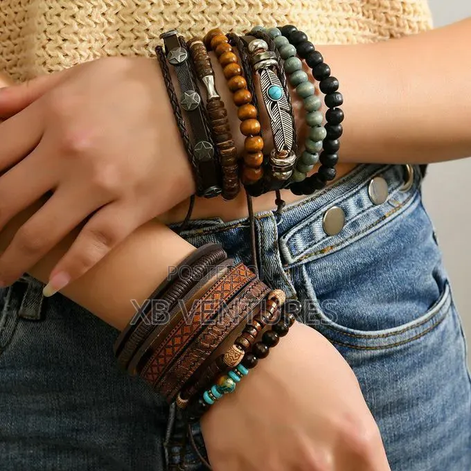 11 PCS Alloy Wood Bead Bracelets Set Hand Bracelet