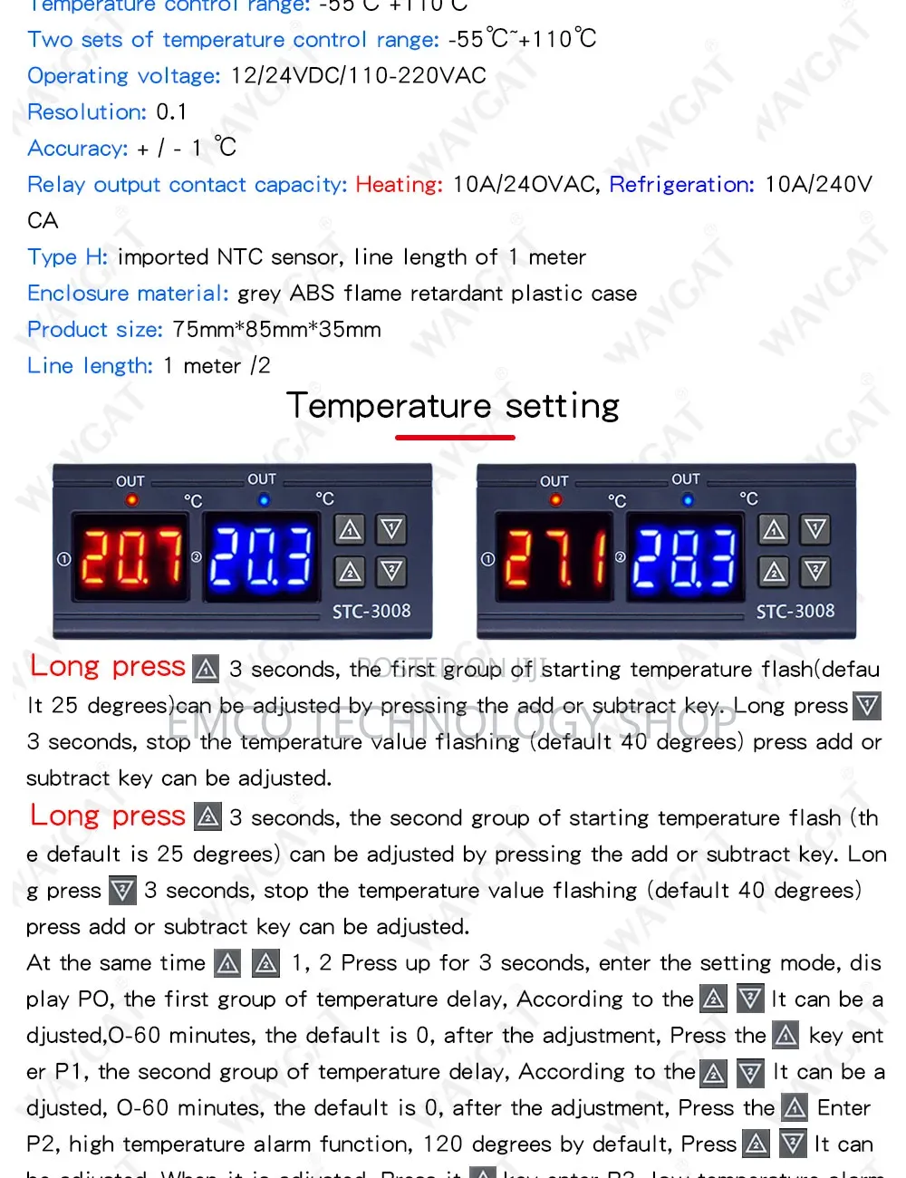 220v STC-3028 Digital Temperature and Humidity Thermostat Dual Display