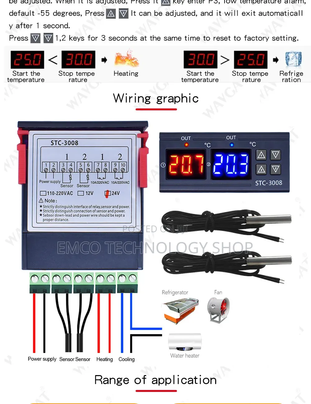 220v STC-3028 Digital Temperature and Humidity Thermostat Dual Display