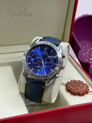 Authentic Omega Speedmaster Co-Axial Chronometer Blue Leather Watch