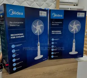 Midea 18" 9-Speed Battery Rechargeable Stand Fan W/ 25w, 5 Blades,