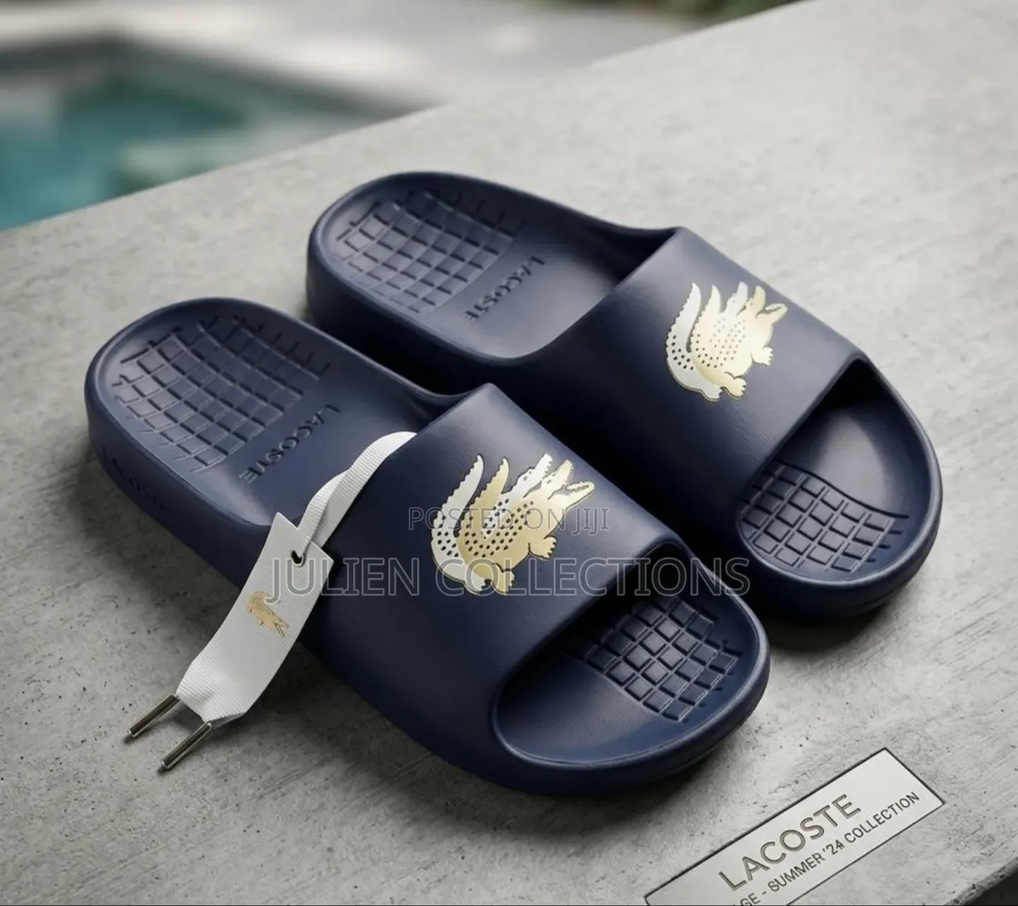 Lacoste Slides White Blue N Midnight Blue