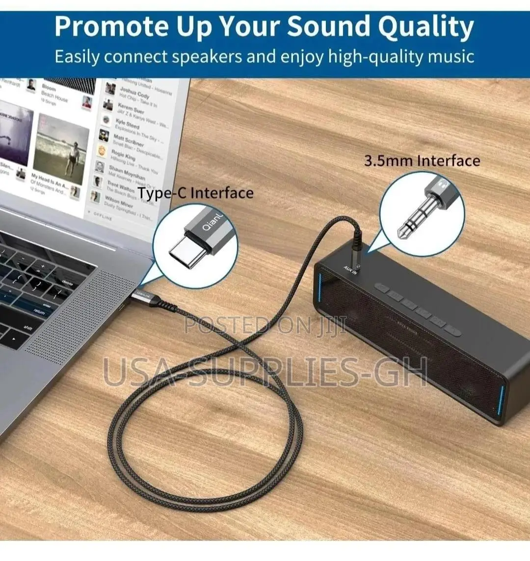 Qianlink Usb C To 3.5mm Audio Aux Jack 3.3ft Cable From Usa