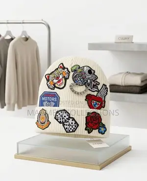 Elegant Beanie Hat With Fashion Patch Print