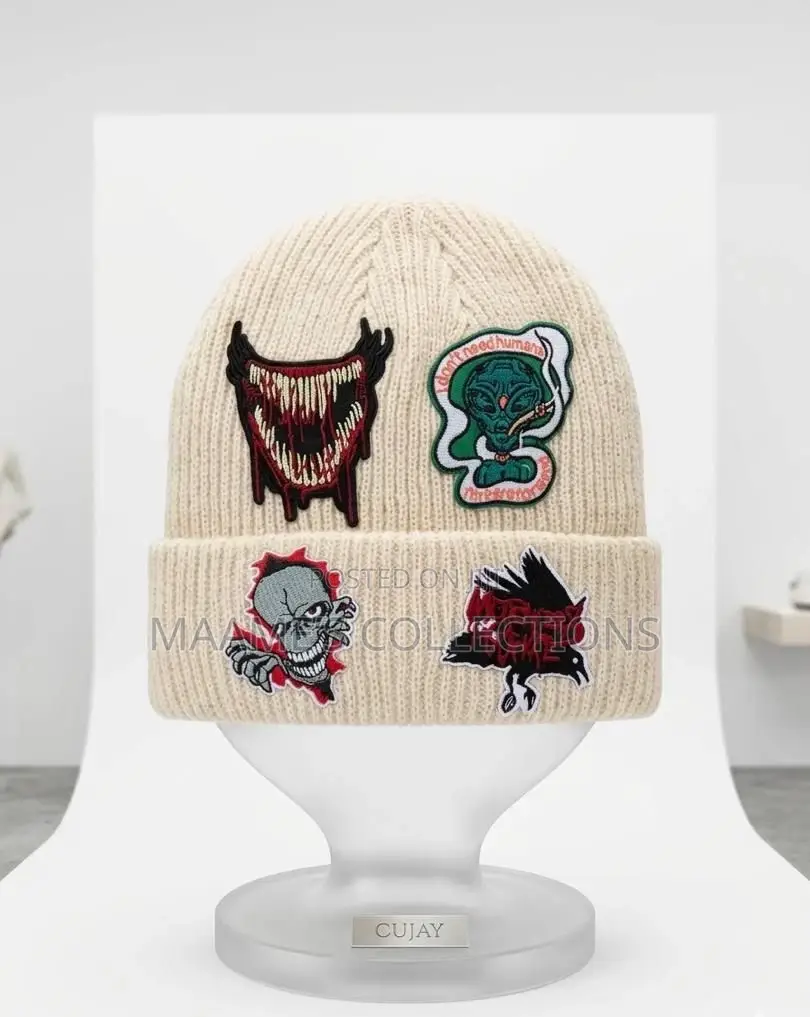 Elegant Beanie Hat With Fashion Patch Print