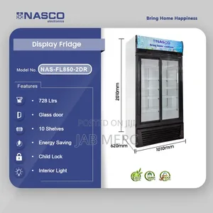 Nasco 728ltrs Display Fridge Double Glass Door Showcase Fridge