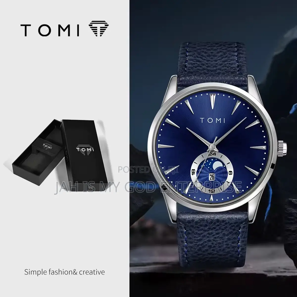 Tomi Men Luxury Leather Strap Quartz Watch Relogio Masculino-Dark Blue