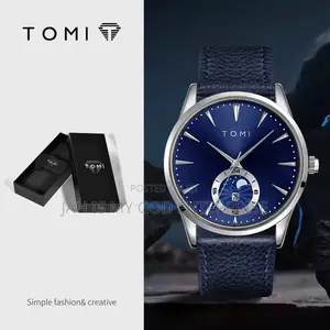 Tomi Men Luxury Leather Strap Quartz Watch Relogio Masculino-Dark Blue