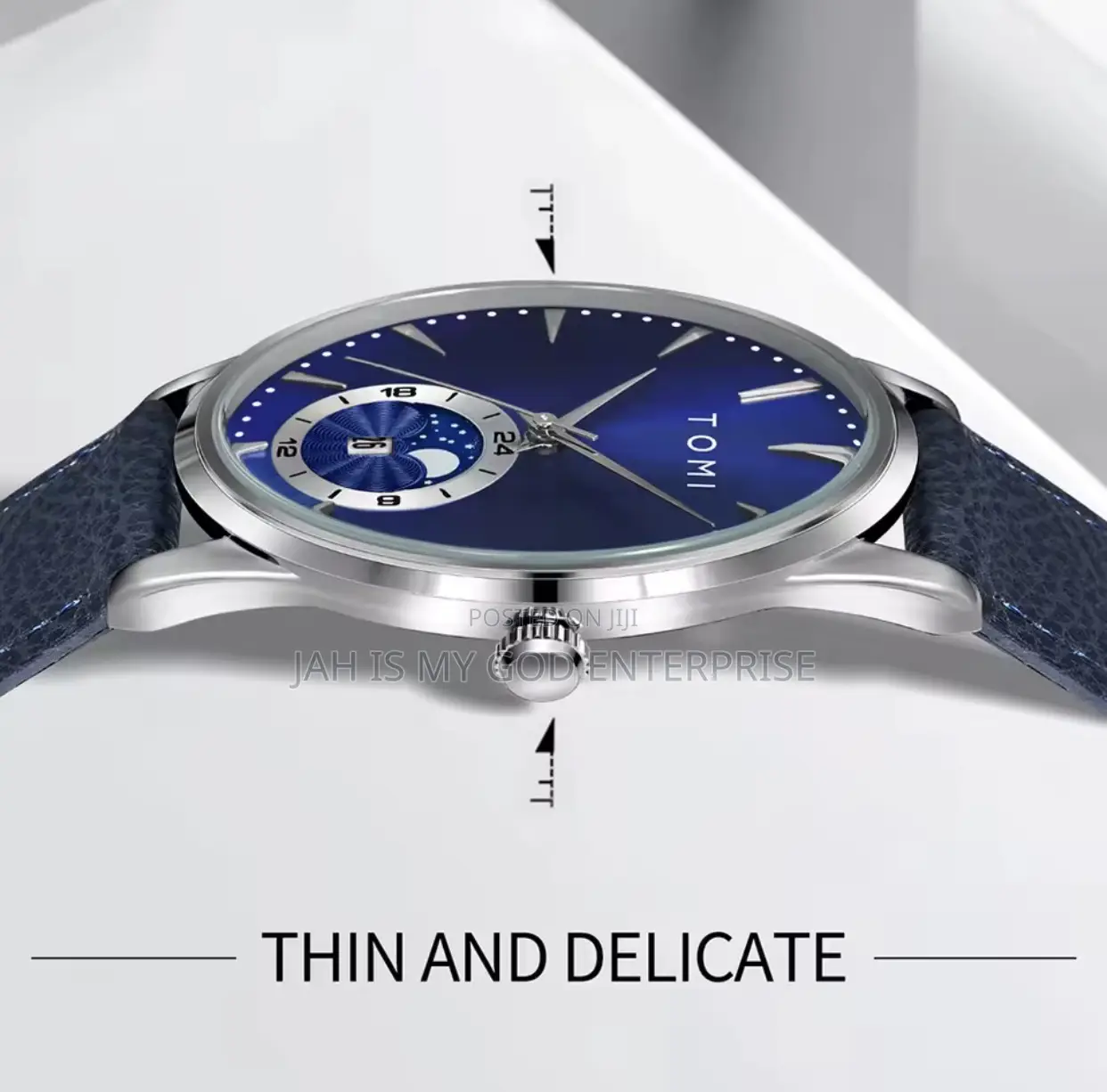 Tomi Men Luxury Leather Strap Quartz Watch Relogio Masculino-Dark Blue