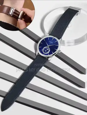 Tomi Men Luxury Leather Strap Quartz Watch Relogio Masculino-Dark Blue