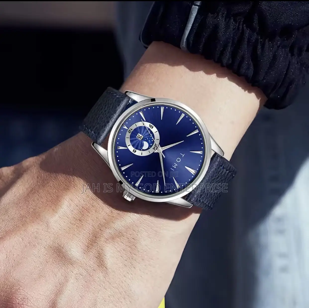 Tomi Men Luxury Leather Strap Quartz Watch Relogio Masculino-Dark Blue